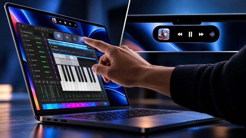 MacBook Pro touchscreen: macOS adatta menu e controlli al tocco 2 Laptop con interfaccia musicale dinamica