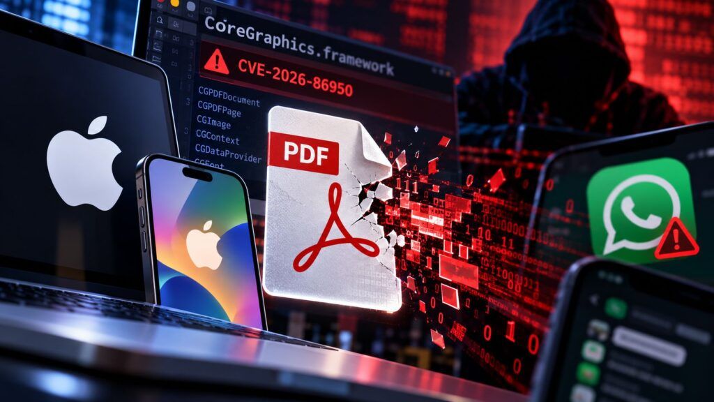 Apple CoreGraphics, PoC pubblico per CVE-2026-86950 e pista WhatsApp 2 Minaccia PDF CoreGraphics attacco informatico Apple