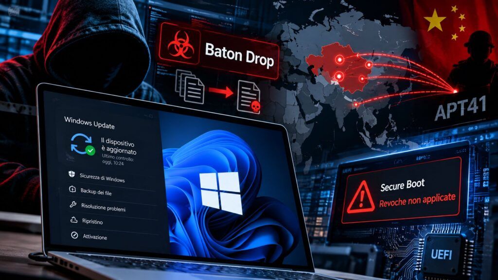 BlackX aggira Secure Boot anche su Windows aggiornati: pista APT41 2 Operazione Baton Drop Minaccia APT41