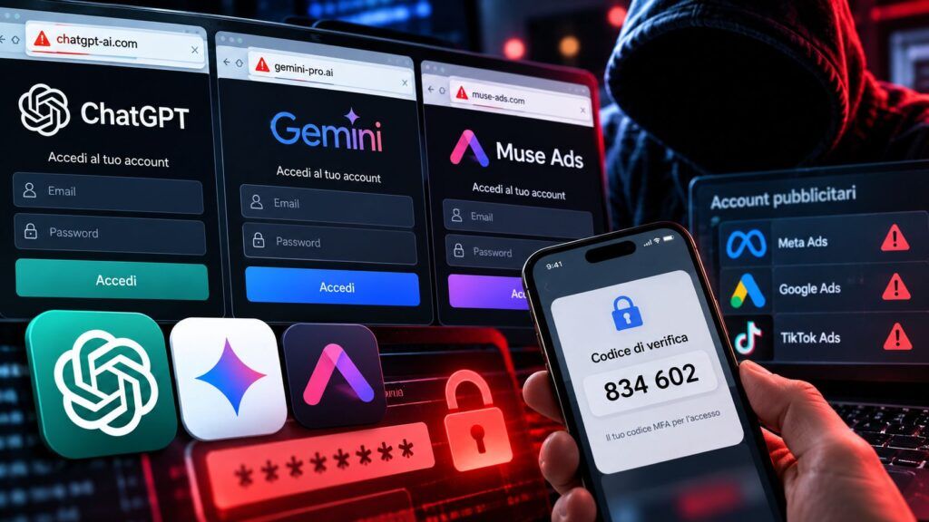 ChatGPT e Gemini falsi rubano account pubblicitari e codici MFA 2 Phishing accessi falsi e MFA in allerta