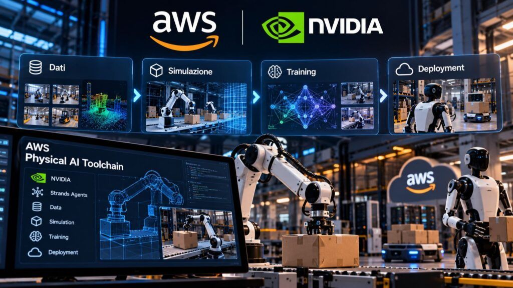 AWS Physical AI Toolchain unifica training, simulazione e robot 2 Pipeline di IA fisica AWS e NVIDIA