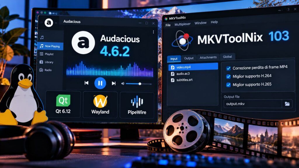 Audacious 4.6.2 migliora Wayland, MKVToolNix 103 salva i frame MP4 2 Postazione Linux tra musica e video