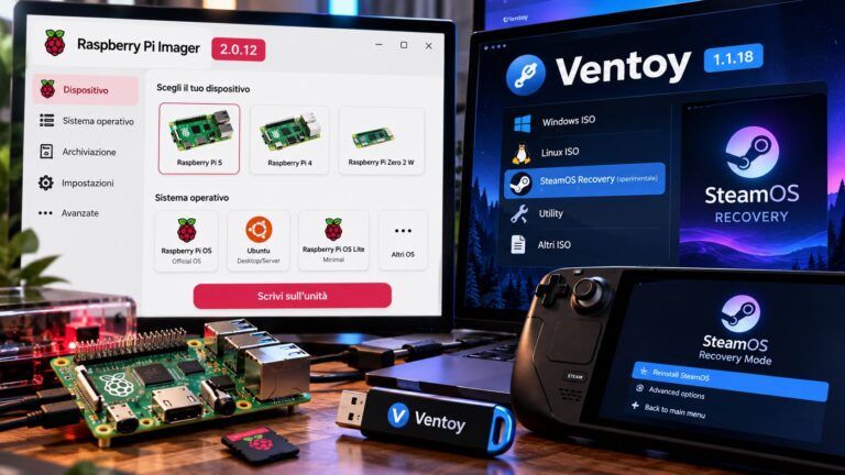 Postazione Raspberry Pi e SteamOS Recovery