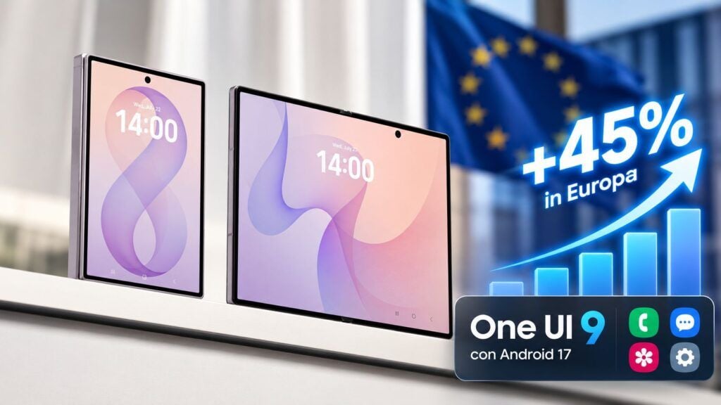 Samsung Galaxy Z Fold8 a +45% in Europa, Android 17 arriva su altri Galaxy 2 Samsung pieghevole crescita in Europa