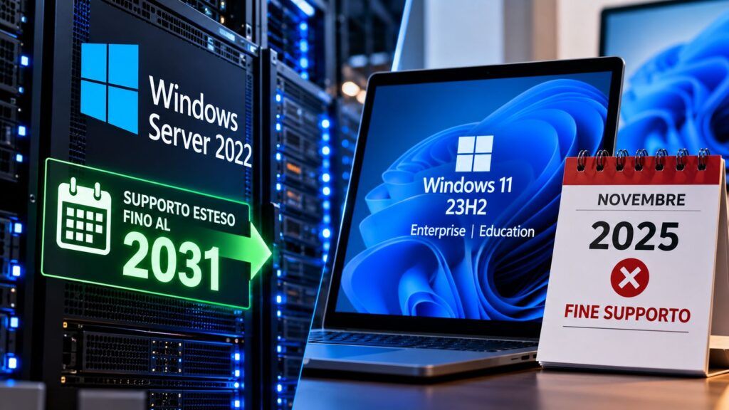 Windows Server 2022 entra nel supporto esteso, Windows 11 23H2 scade 2 Scadenze del supporto Windows 2025–2031