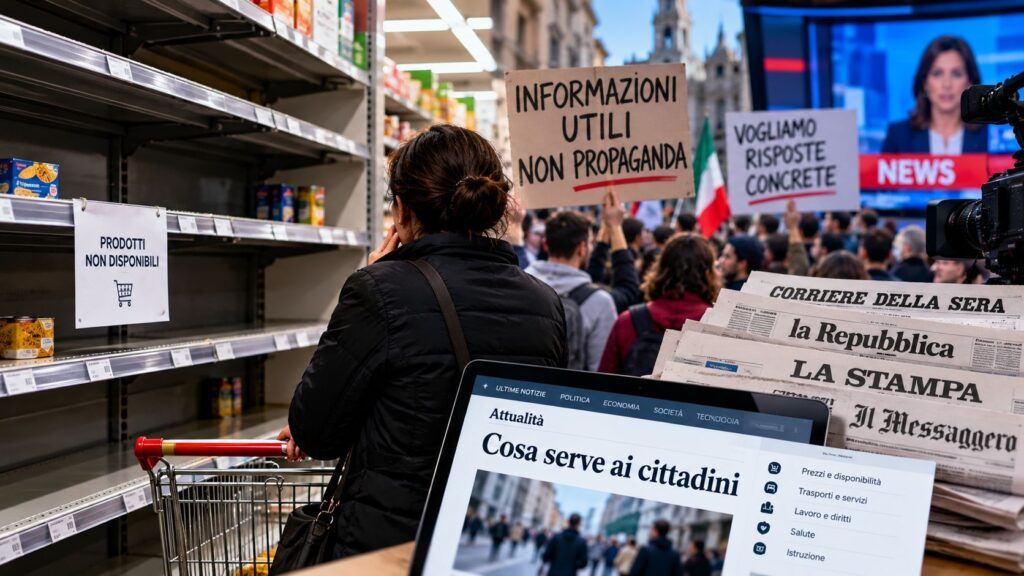 Supermercati vuoti e giornalismo in crisi: il Sud smaschera l'informazione italiana 2 Scaffali vuoti voci in piazza