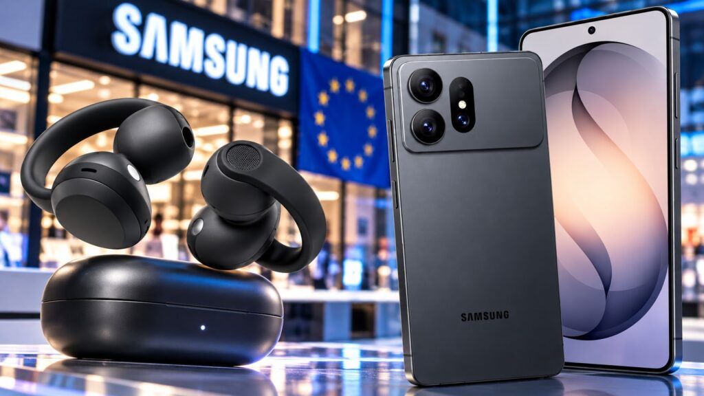 Samsung Buds On a dicembre, Galaxy S27 Ultra e Pro verso batterie più grandi 2 Scena Samsung con auricolari e smartphone