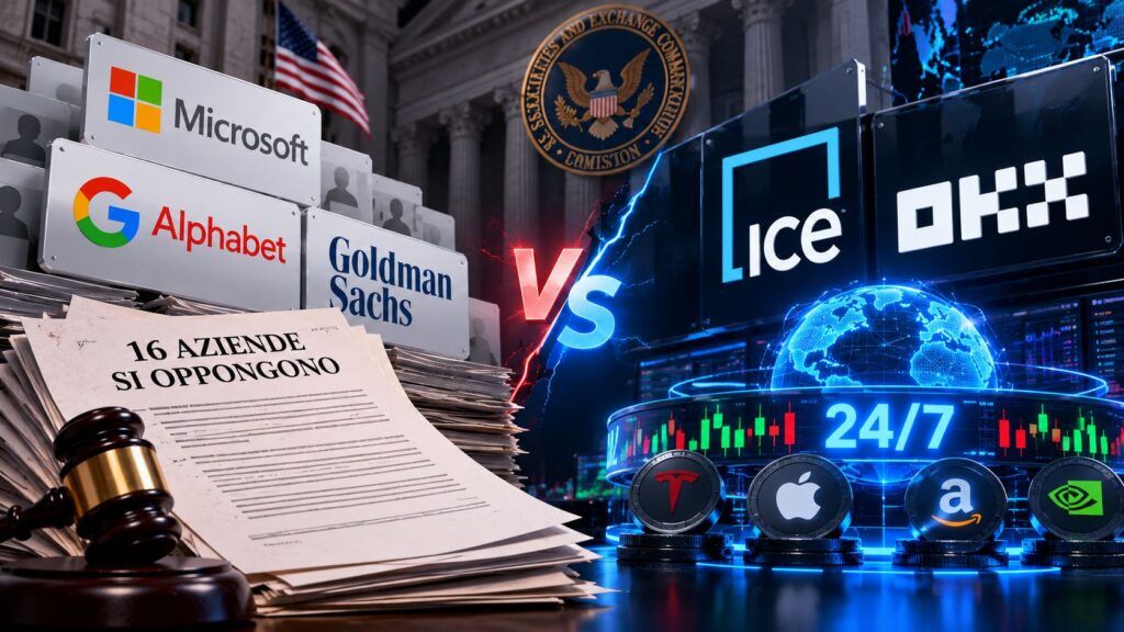 OKXICE, 16 aziende bloccano i token: no di Microsoft, Alphabet e Goldman 2 Scontro legale sulle azioni tokenizzate