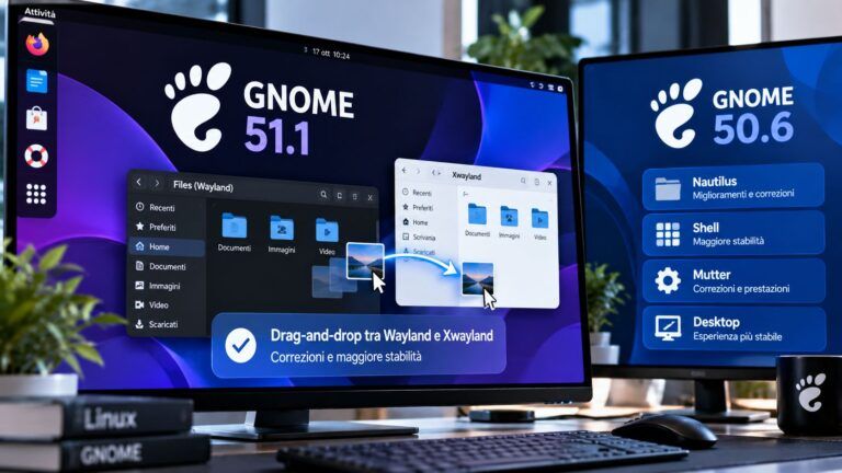 Scrivania GNOME release 51.1 e 50.6