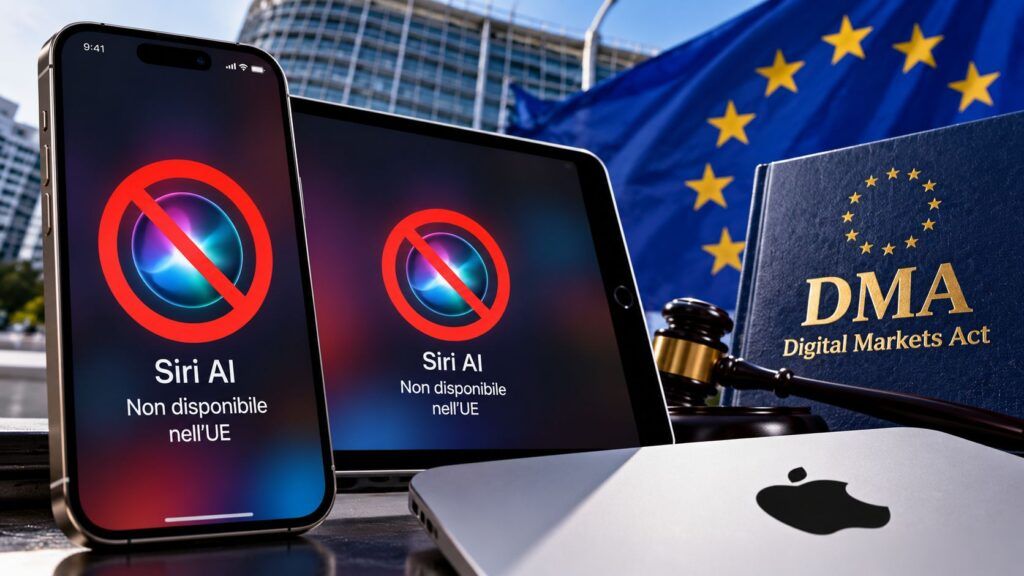 Siri AI resta bloccata su iPhone e iPad UE: scontro Apple-Bruxelles 2 Siri AI vietata nellUE il DMA contro Apple