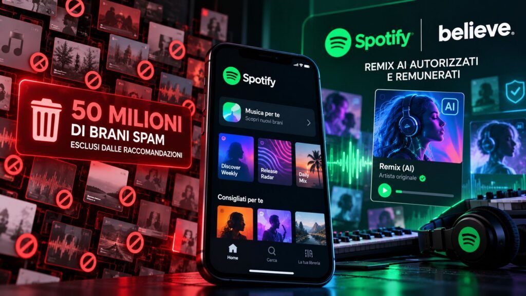 Spotify esclude 50 milioni di brani spam e prepara i remix AI a pagamento 2 Spotify musica AI tra spam e autorizzazioni