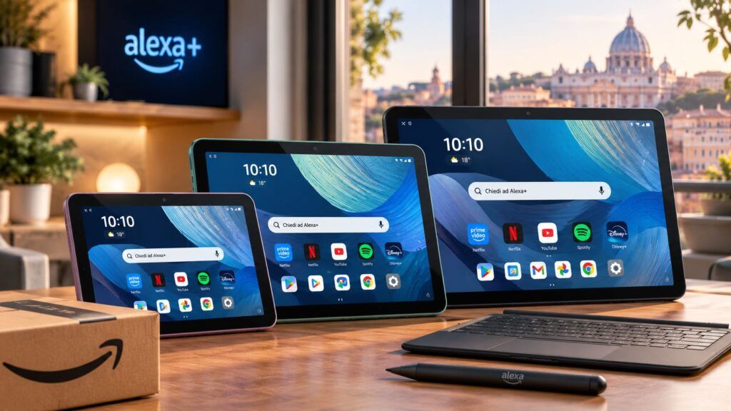 Amazon Alexa Tablet arriva in Italia: Android, Alexa+ e tre modelli premium 2 Tablet Alexa con vista su Roma