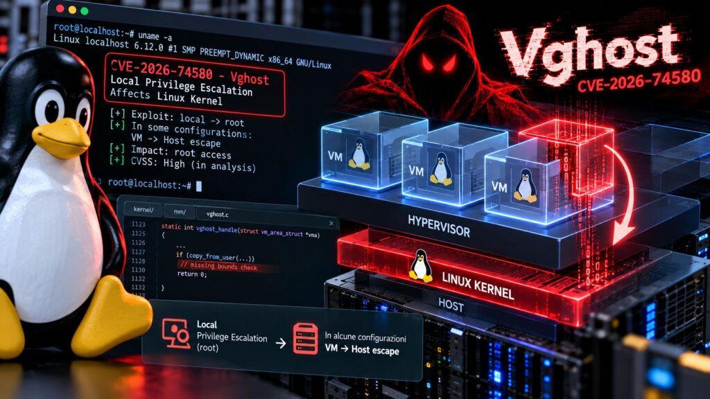 Linux, Vghost trovato dall’AI porta a root e può evadere una macchina virtuale 2 Vghost vulnerabilita Linux tra VM e host