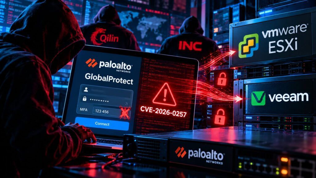 Palo Alto GlobalProtect: Qilin e INC aggirano MFA e colpiscono le reti aziendali 2 Violazione Cyber Attacco a ESXi e Veeam