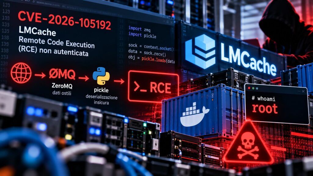 LMCache espone i server AI a RCE: una porta ZeroMQ può dare root 2 Vulnerabilita LMCache Exploit RCE non autenticato