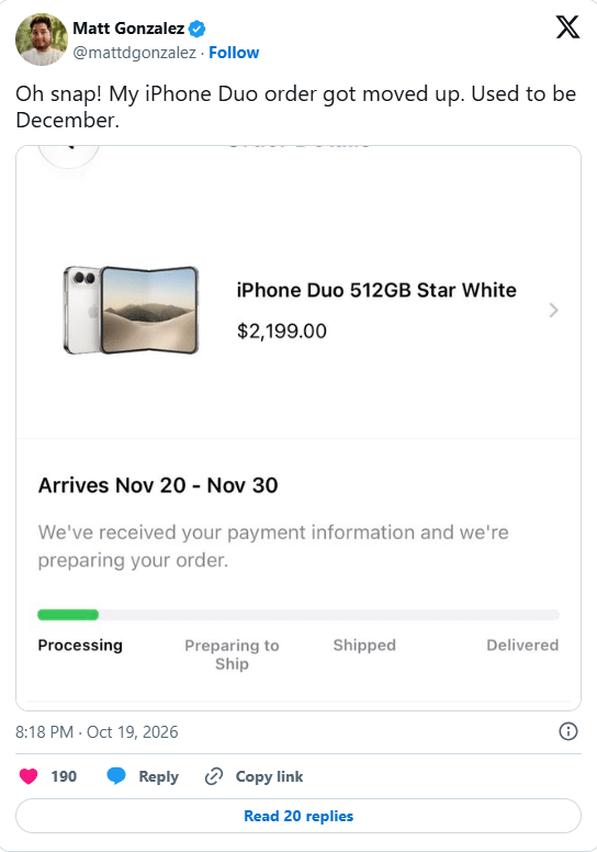 iPhone Duo, Apple limita gli ordini a due unità: consegne anticipate per alcuni clienti 4 image 488