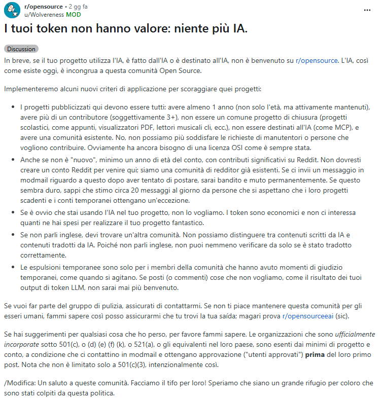 Reddit r/opensource vieta progetti AI e utenti non anglofoni: è rivolta 3 image 627