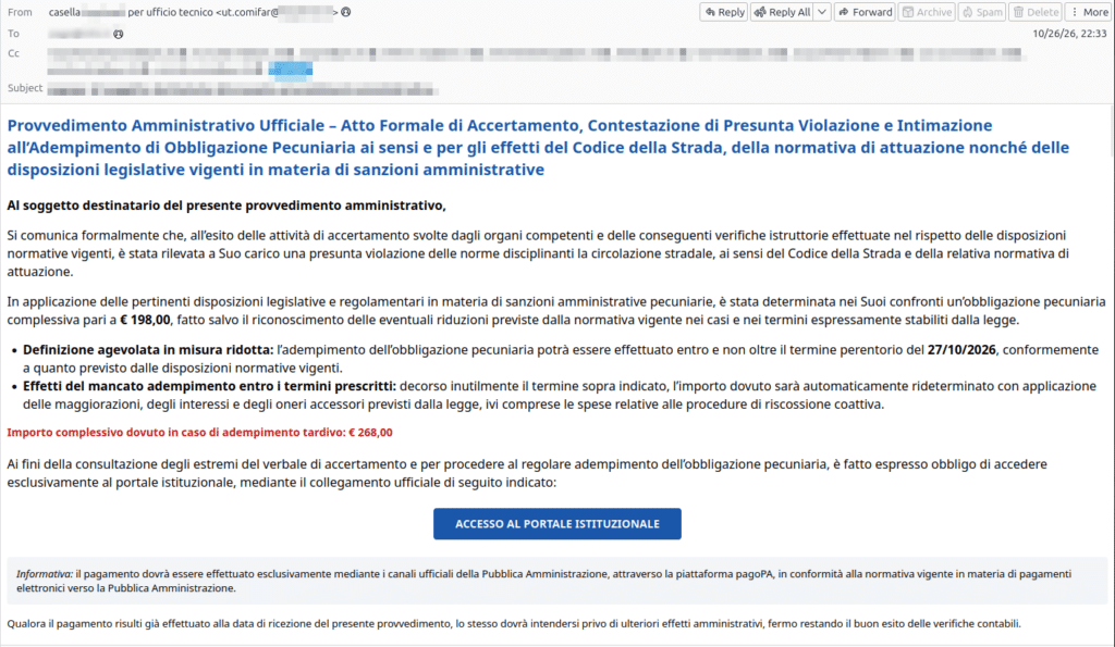 PagoPA, phishing via PEC compromesse: false multe da 198 euro 3 image 649