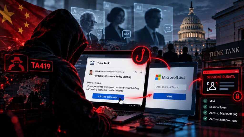 TA419 colpisce la politica AI USA: phishing cinese supera MFA 2 ta419 cina phishing ai policy usa microsoft 365
